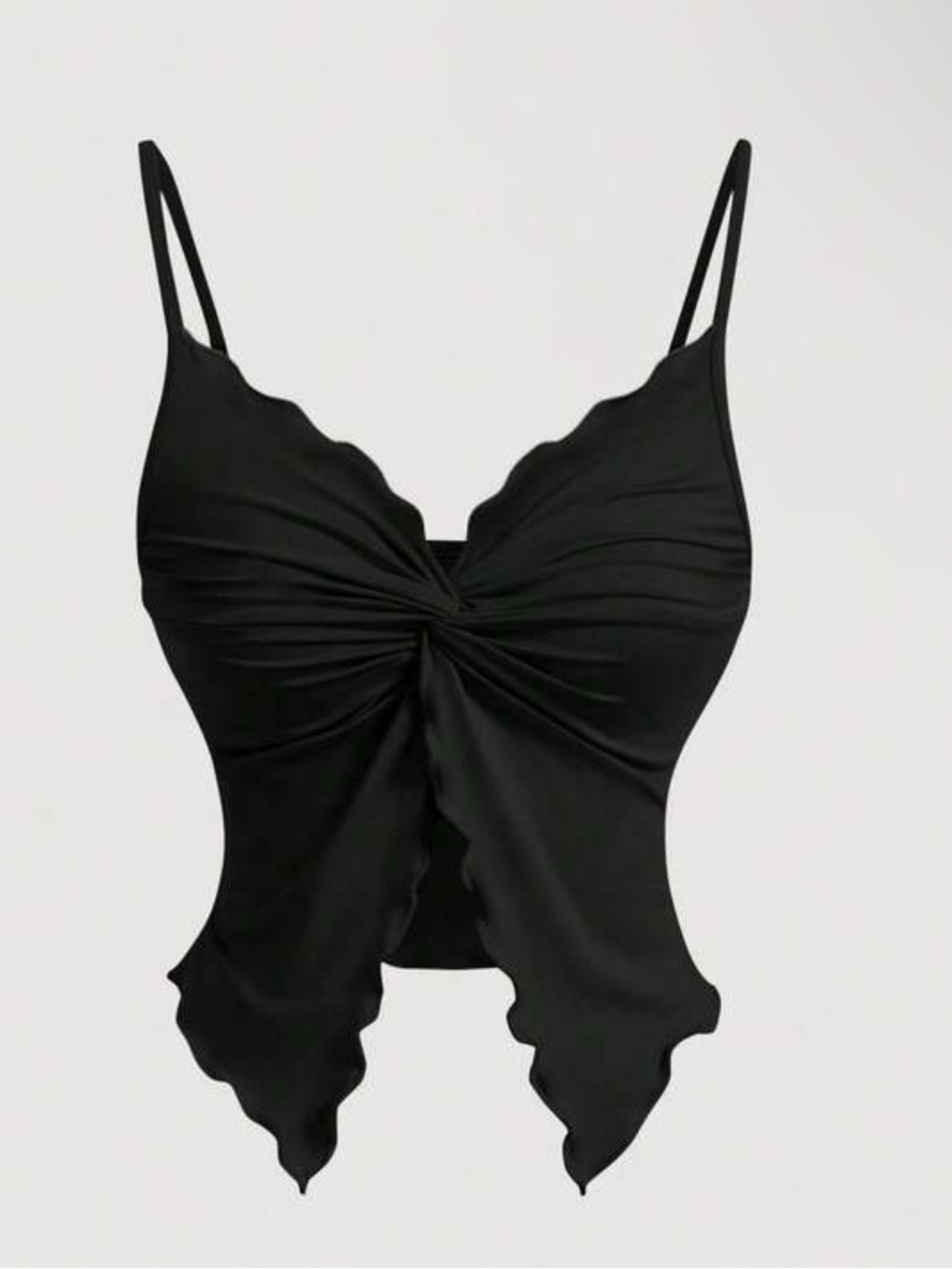 SHEIN Black Twist Front Scalloped Hem Crop Cami